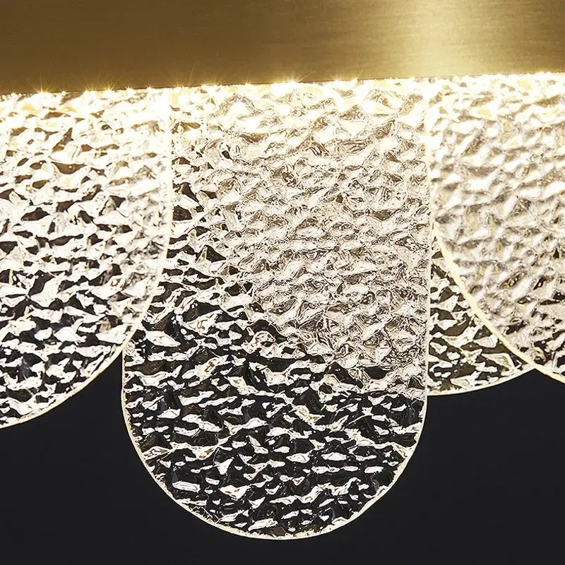 Modern gold crystal led chandelier with frosted glass petals and gold-toned mount by decorbites crystal led for living room decor