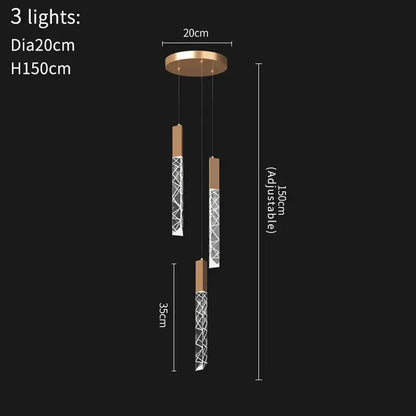 Modern gold crystal led chandelier with copper-toned pendant and three adjustable geometric glass rods by decorbites crystal led
