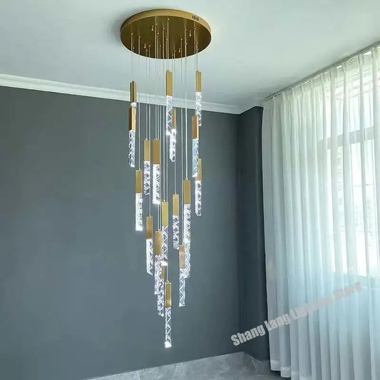 Modern gold crystal led chandelier featuring gold-toned circular fixture with crystal and brass pendant lights decorbites crystal led