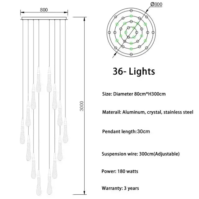 Modern gold crystal led chandelier with 36-light circular aluminum frame and stainless steel pendant light decorbites crystal led