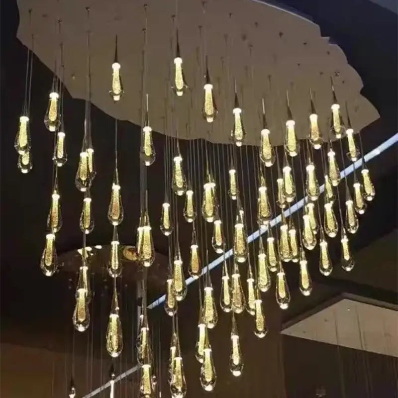 Modern gold crystal led chandelier with teardrop pendant light glass fixtures for dining room decorbites crystal led