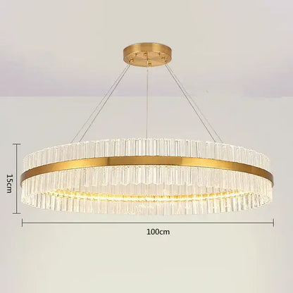 Modern gold crystal led circle pendant living room chandelier with gold-toned circular frame and clear crystal rods decorbites crystal led