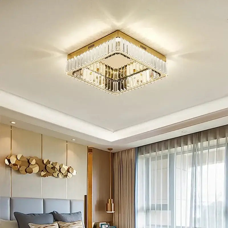 Modern gold crystal led dimmable ceiling lights with clear crystal accents for elegant living room decorbites ceiling lights