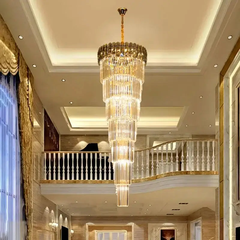 Modern gold crystal led pendant chandelier with cascading clear and amber crystals for elegant dining room decorbites crystal led