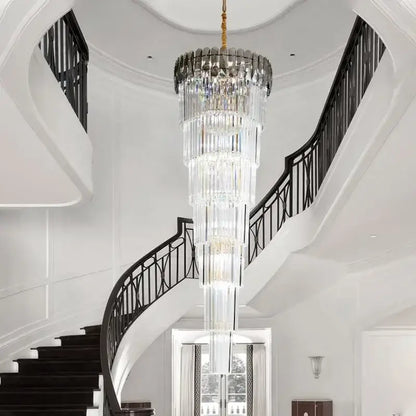 Modern gold crystal led pendant chandelier with cascading clear glass rods and gold-toned chain for dining room decorbites crystal led