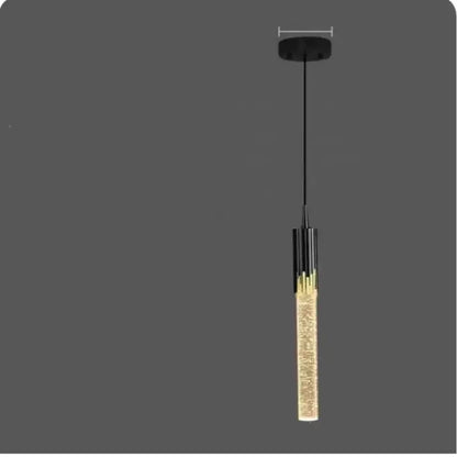 Modern gold crystal led pendant light with black cylindrical top and sparkling glass body for living room decorbites crystal led