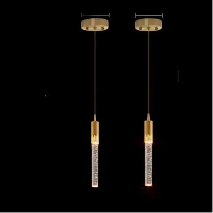 Modern gold crystal led pendant light with gold-toned cylindrical design and clear crystal led glass tubes for living room decorbites crystal led pendant