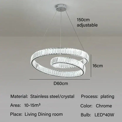 Modern gold crystal led pendant lights featuring a chrome-finished double-ring chandelier with crystal led accents for dining room decorbites crystal led
