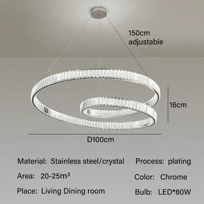 Modern gold crystal led pendant lights with chrome-finished double-ring chandelier and crystal accents for dining room decorbites crystal led