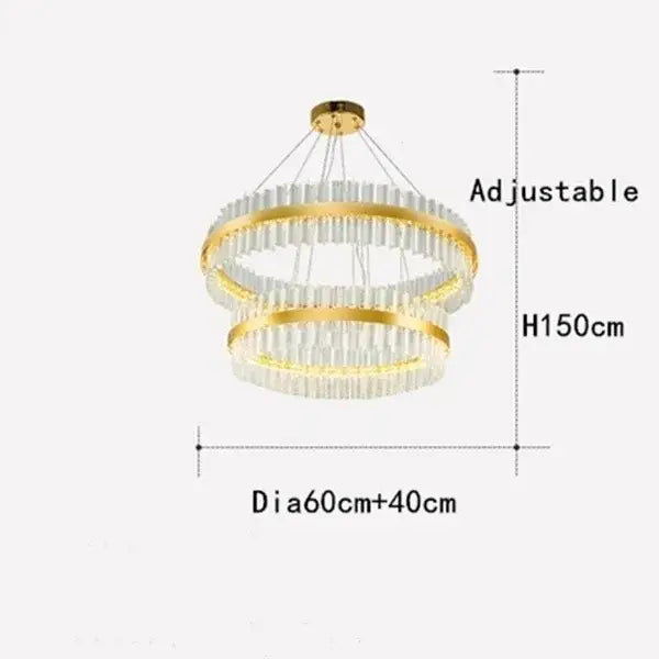 Modern gold crystal led double-ring chandelier with clear crystals and adjustable height for dining room decorbites crystal led lighting