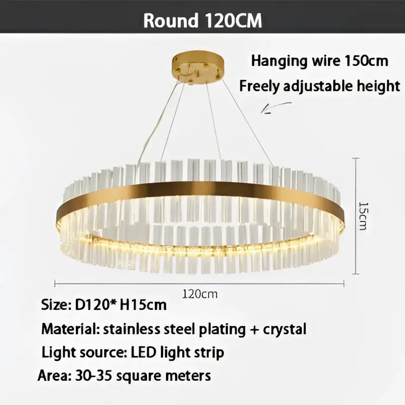 Modern gold crystal led ring chandelier with clear crystal accents and led light strip for dining room decorbites crystal led