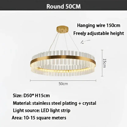 Round 50cm modern gold crystal led ring chandelier with gold-plated stainless steel frame and led light strip for decorbites crystal led lighting