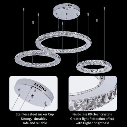 Modern chrome-finished crystal led ring chandelier with embedded k9 crystals ideal for living room decorbites crystal led design