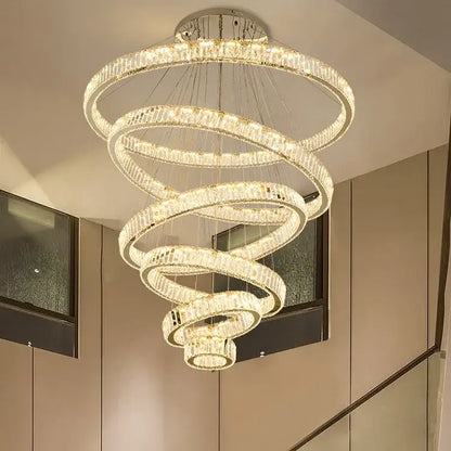 Modern gold crystal led ring chandelier with multiple faceted crystals for stairwell decorbites crystal led lighting