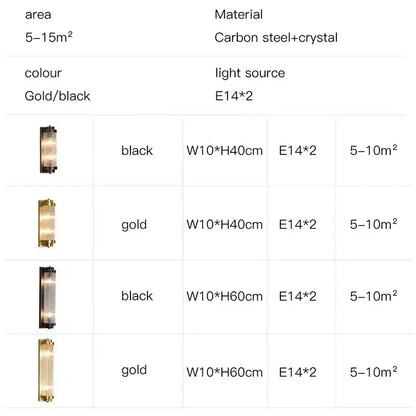 Modern gold crystal led wall lamp with sleek carbon steel frame and crystal accents for elegant bedroom decorbites crystal led design
