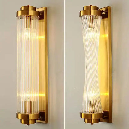 Modern gold crystal led wall lamp featuring vertical glass rods in straight and curved design for elegant decorbites crystal led decor