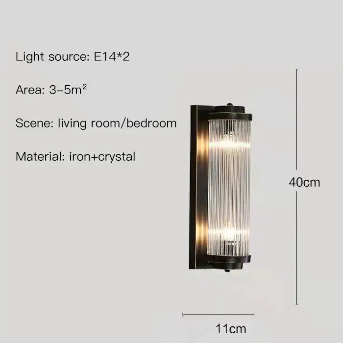 Modern gold crystal led wall lamp with dark iron frame and vertical rods for bedroom decorbites crystal led wall lighting