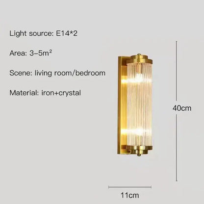 Modern gold crystal led wall lamp featuring vertical crystal rods for elegant bedroom decorbites crystal led lighting