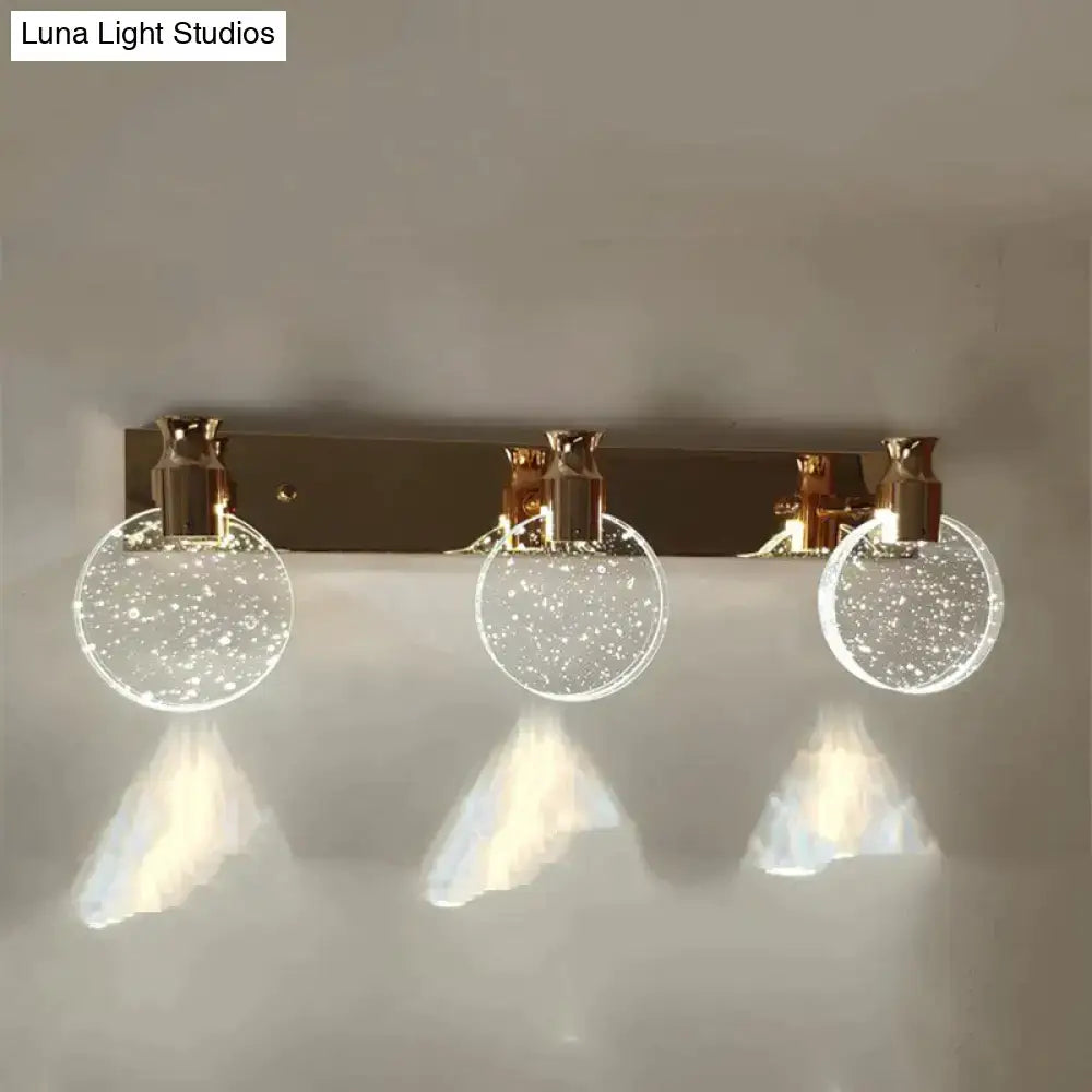 Modern gold crystal led wall lamp with three bubble-filled glass globes for bathroom simple crystal led lighting