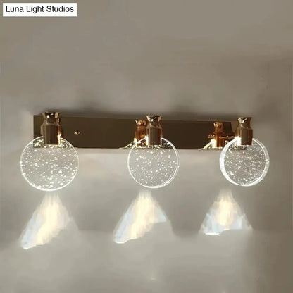 Modern gold crystal led wall lamp with three bubble-filled glass globes for bathroom simple crystal led lighting