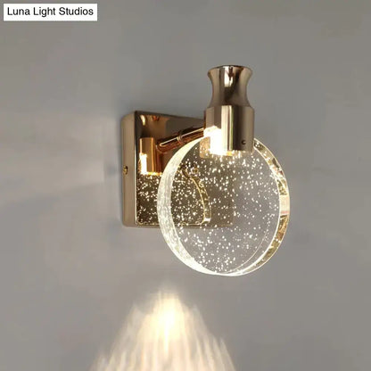 Modern gold crystal led wall lamp with simple crystal led globes filled with sparkling particles for bathroom use