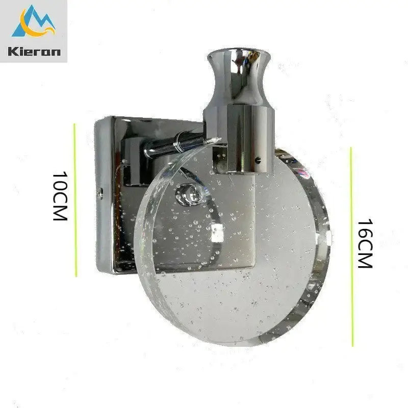 Modern gold crystal led wall lamp with chrome-finished towel rack and bubble-textured circular glass plate for bathroom