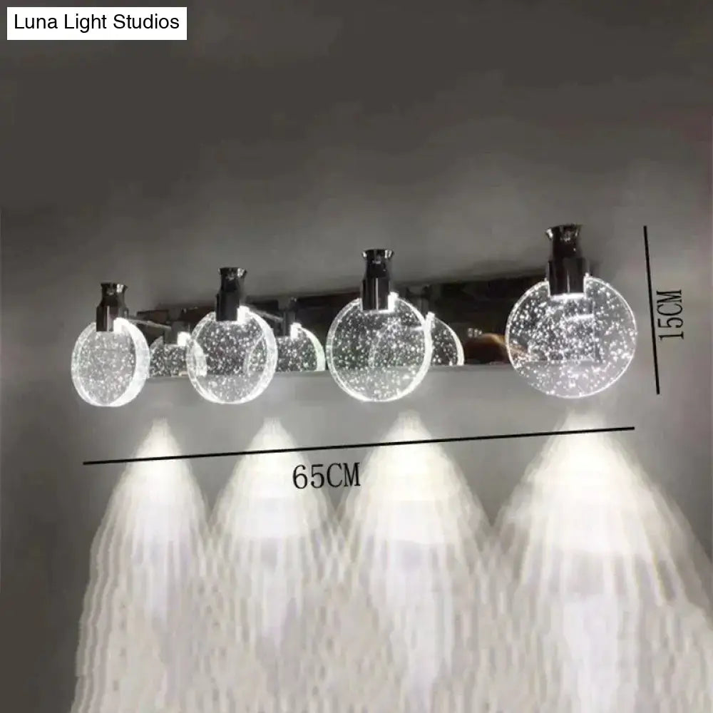 Modern gold crystal led wall lamp with simple crystal led globes and sleek chrome accents for bathroom lighting