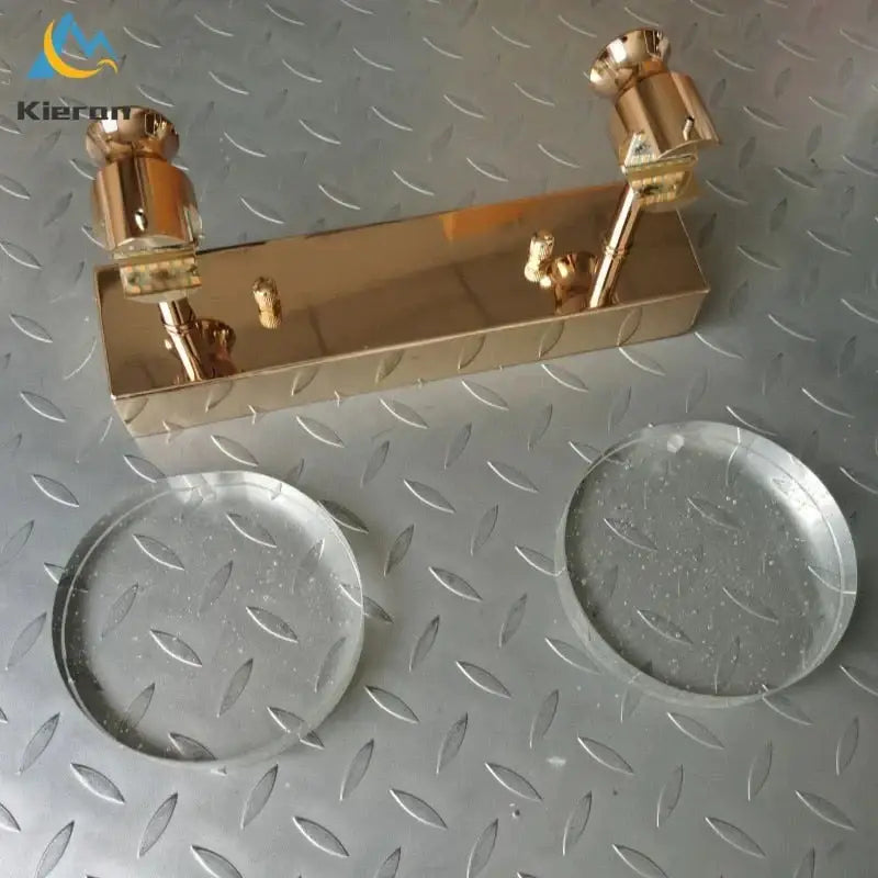 Gold-colored metal fire extinguisher nozzle assembly with two cylindrical nozzles for modern crystal led wall lamp
