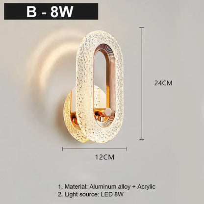 Modern gold led wall lamp with textured acrylic diffuser and aluminum alloy frame for living room sconce lighting