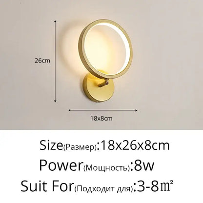 Modern gold crystal led wall lamps with circular glowing ring and adjustable arm for bedroom wall lighting