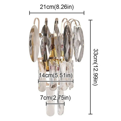 Elegant gold crystal led wall light featuring cascading clear and smoky crystal discs for modern decorbites crystal led use