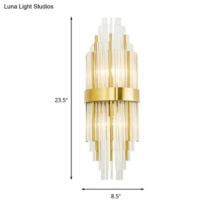 Modern gold crystal led wall sconce with clear glass rods cascading design suitable for 220v-240v 110v-120v use