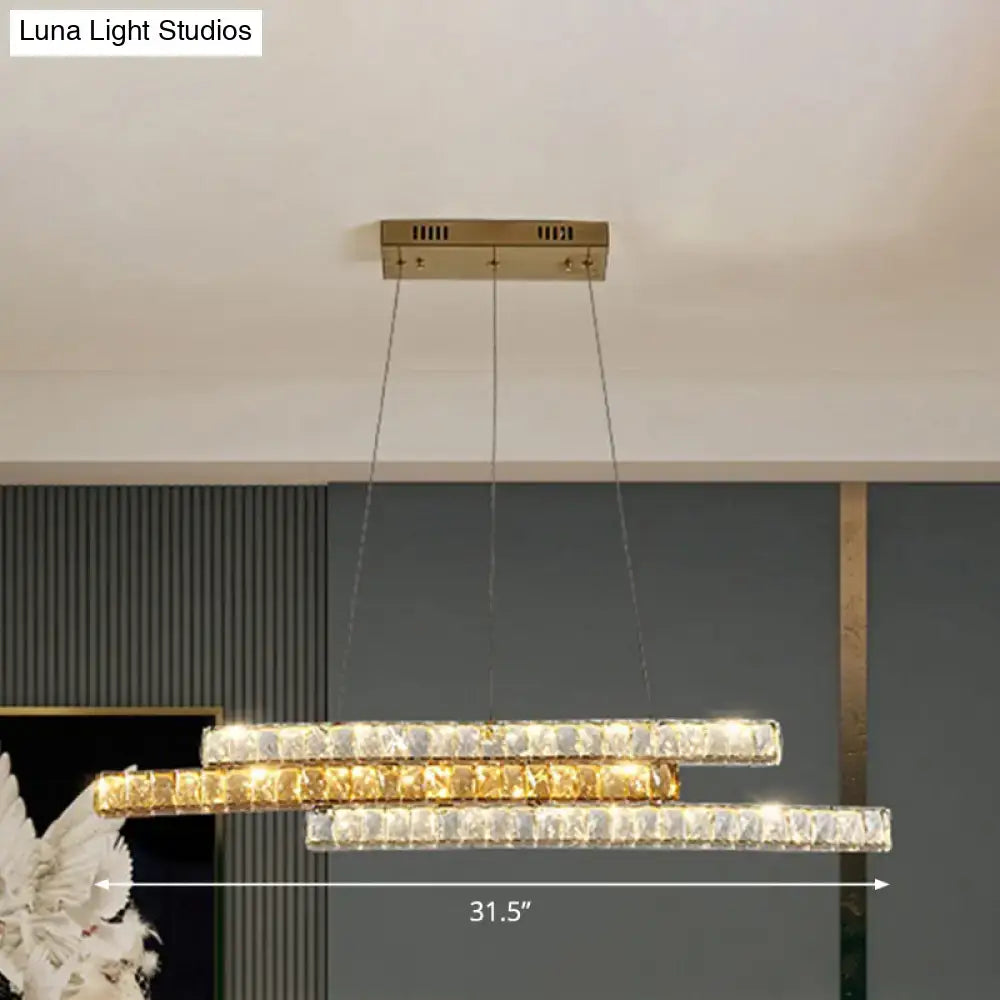 DecorBites™ gold linear island light with clear crystal accents and sleek LED minimalist design for modern spaces