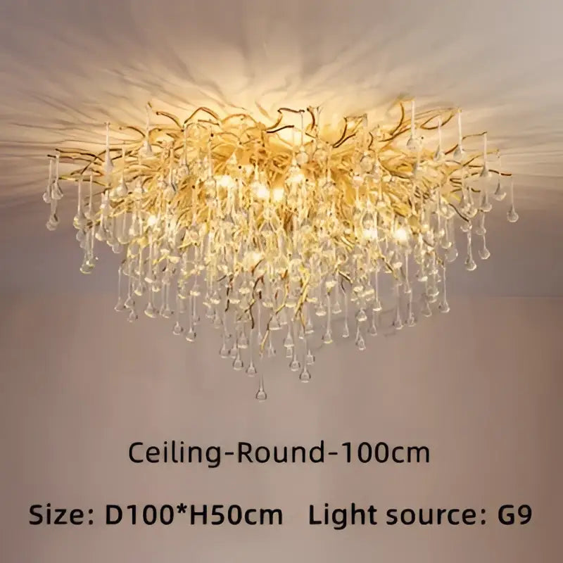 Modern gold crystal luxury ceiling chandelier with branch-style design and dangling crystal droplets for dining room decorbites crystal luxury