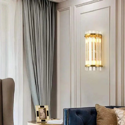 Modern gold crystal luxury wall lamp featuring vertical crystal rods for elegant bedroom decorbites crystal luxury wall decor
