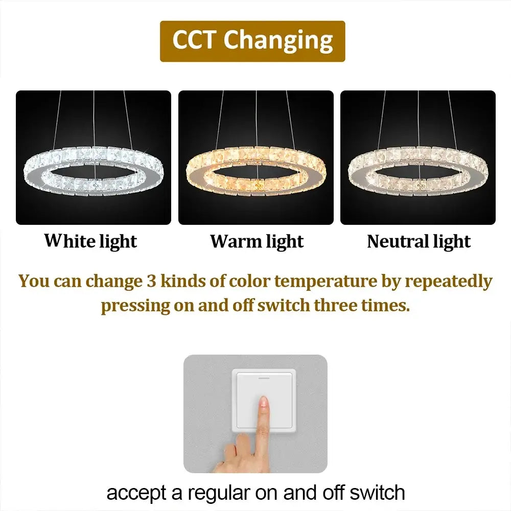 Modern gold crystal möbius strip pendant chandelier with circular led design in white warm and neutral light decorbites gold