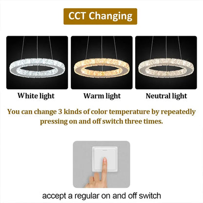 Modern gold crystal möbius strip pendant chandelier with circular led design in white warm and neutral light decorbites gold