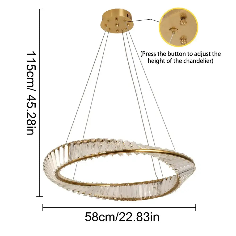 Modern gold crystal decorbites gold strip pendant chandelier with faceted crystals and adjustable ceiling mount height
