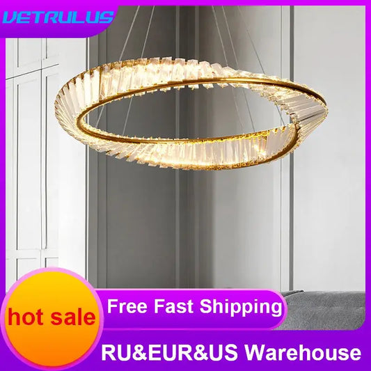 Modern gold crystal möbius strip pendant chandelier with faceted crystals decorbites gold strip pendant chandelier