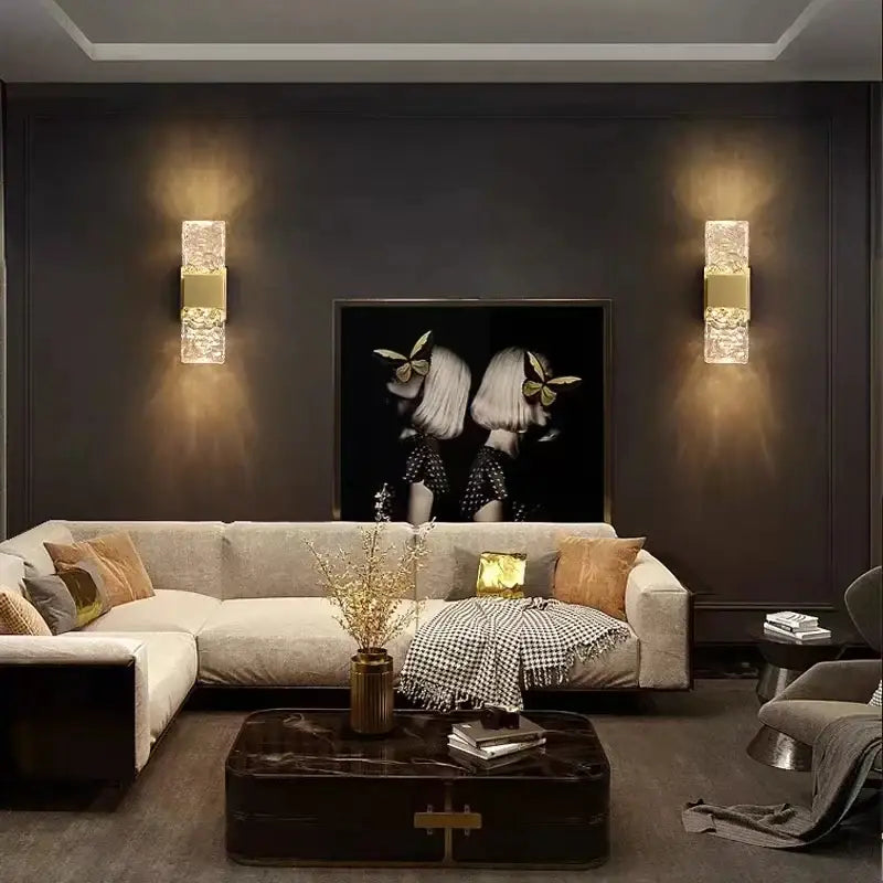 Modern gold crystal nordic led wall sconce with rectangular design and gold accents for bedroom decorbites crystal nordic lighting