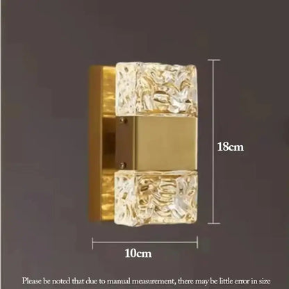 Modern gold crystal nordic led wall sconce with textured clear glass panels and central metallic rectangle for bedroom decorbites crystal nordic lighting