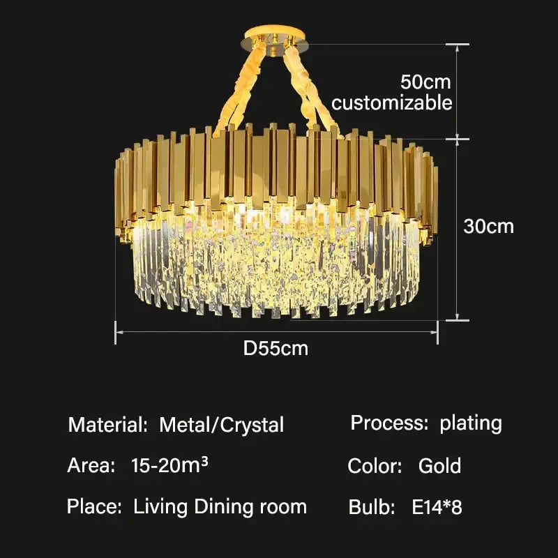 Modern gold crystal oval ceiling chandelier with gold-plated metal and cascading crystals for living room decorbites crystal oval lighting
