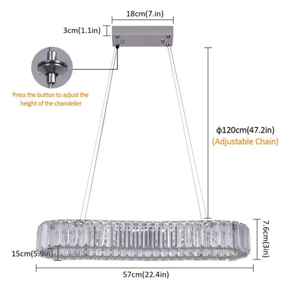 Modern gold crystal oval led chandelier with adjustable silver circular design and clear crystal oval led prisms for living room decorbites