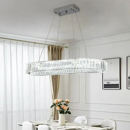 Modern gold crystal oval led chandelier with sleek chrome fixture and clear crystal accents for living room decorbites crystal oval