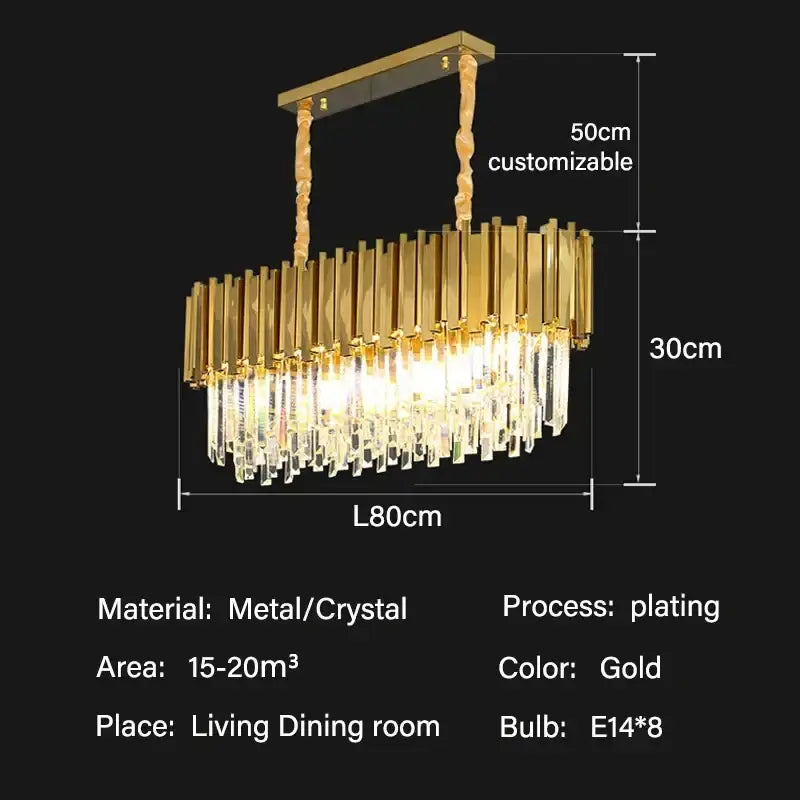 Modern gold crystal oval round chandelier with gold-plated metal and hanging clear crystals for dining room decorbites crystal oval