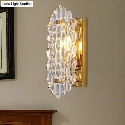 Modern gold crystal panel wall lamp with clear glass bubble wall sconce and gold-toned metal accents 110v-120v
