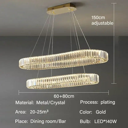 Modern gold crystal pendant chandelier featuring a gold-plated double-ring design with crystal accents for dining rooms decorbites crystal pendant