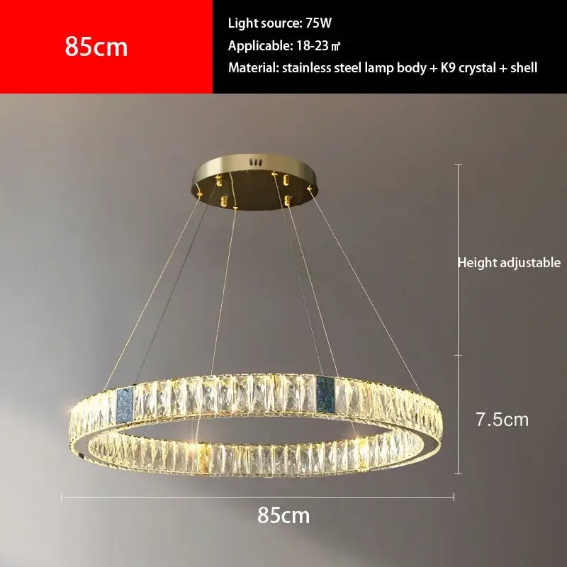 Modern gold crystal pendant chandelier led with 85cm diameter stainless steel body k9 crystal and shell accents decorbites crystal pendant