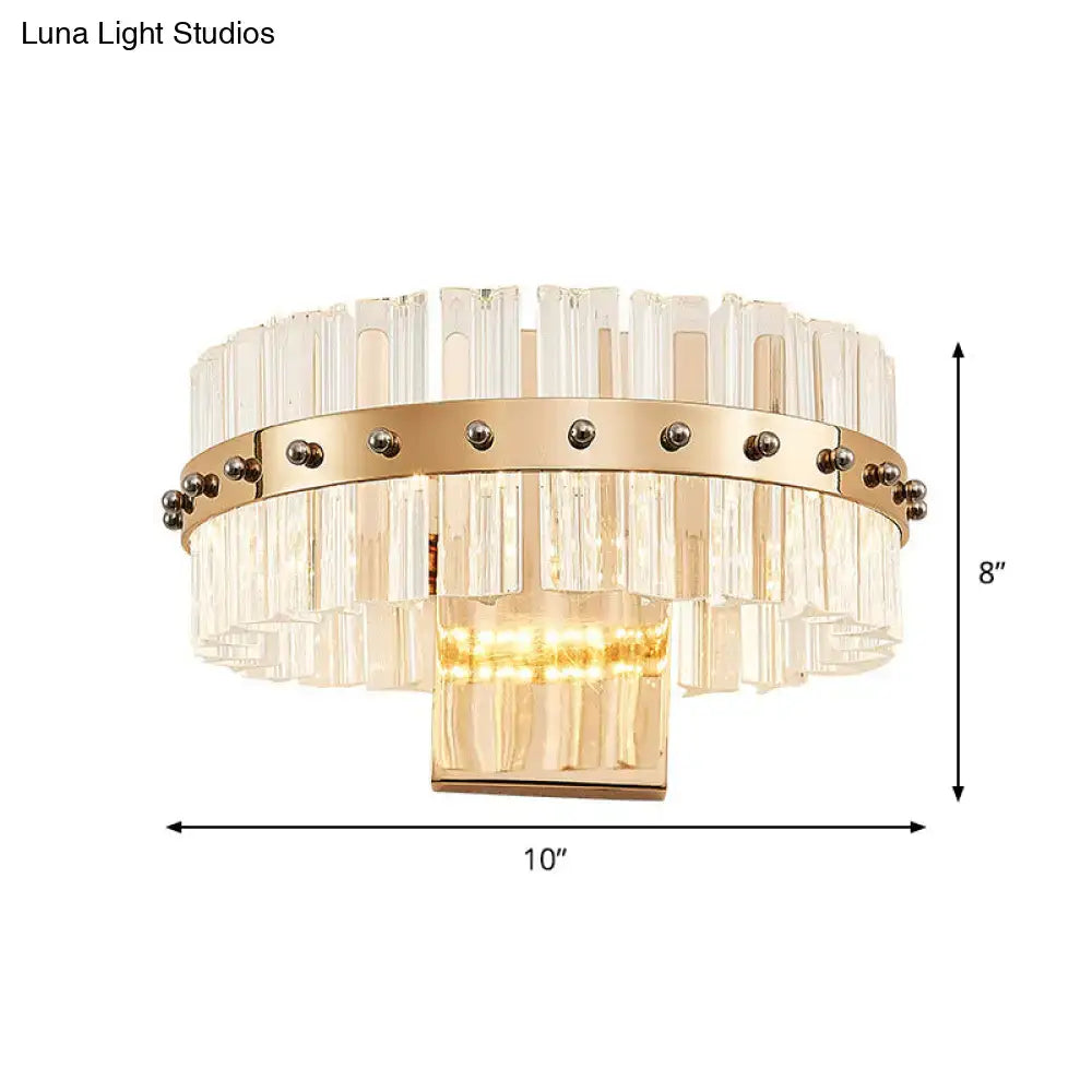 Modern gold crystal prism wall sconce with clear crystal bars and led flush mount for bedroom lighting