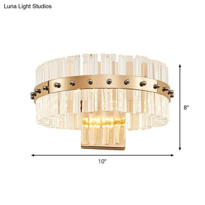 Modern gold crystal prism wall sconce with clear crystal bars and led flush mount for bedroom lighting